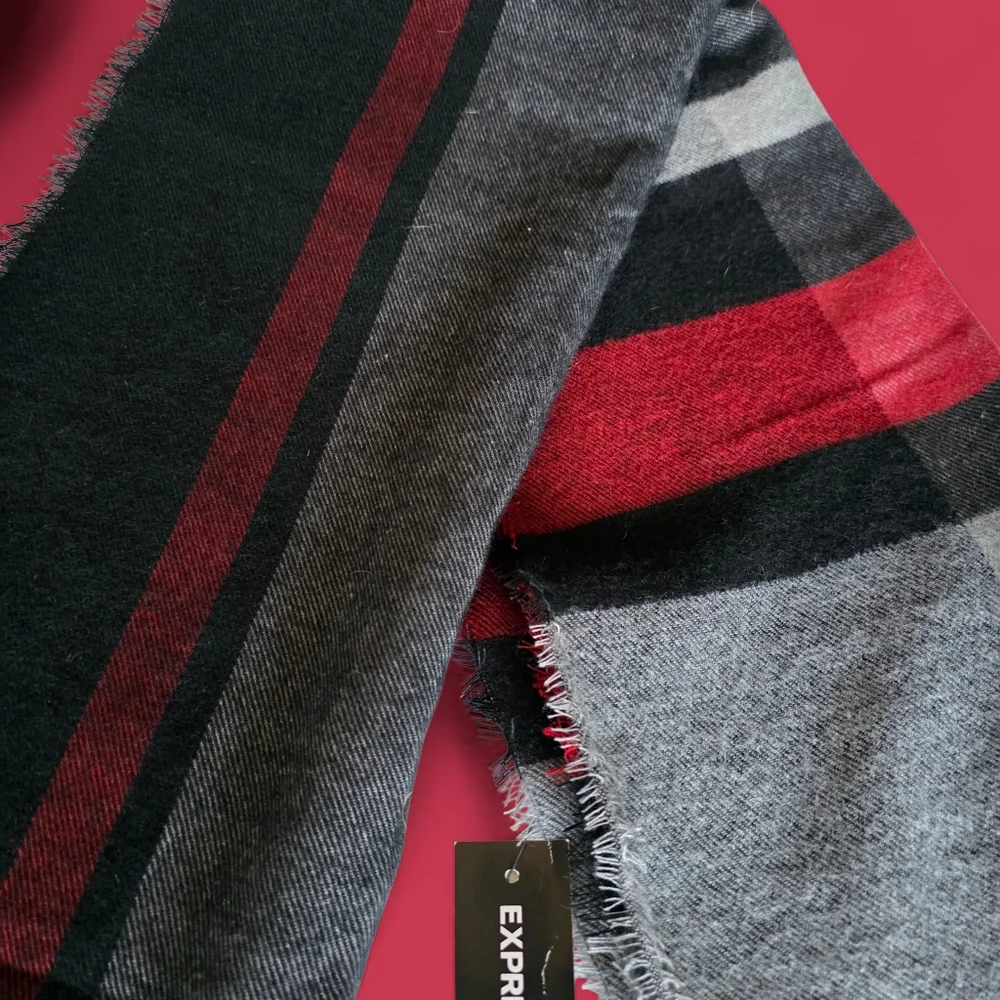 Express Bold Red and Gray Checkered Scarf